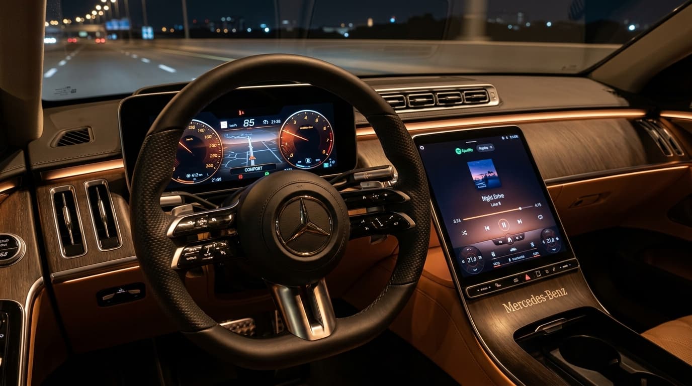Premium cabin of a Mercedes-Benz S-Class