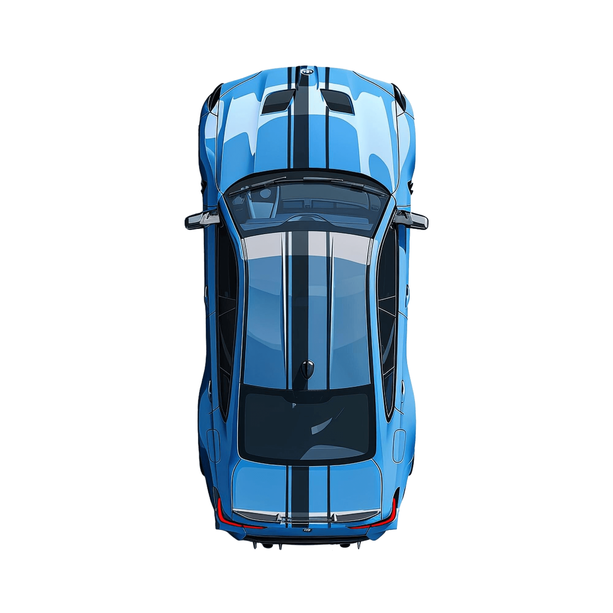 Top view of a blue sports car